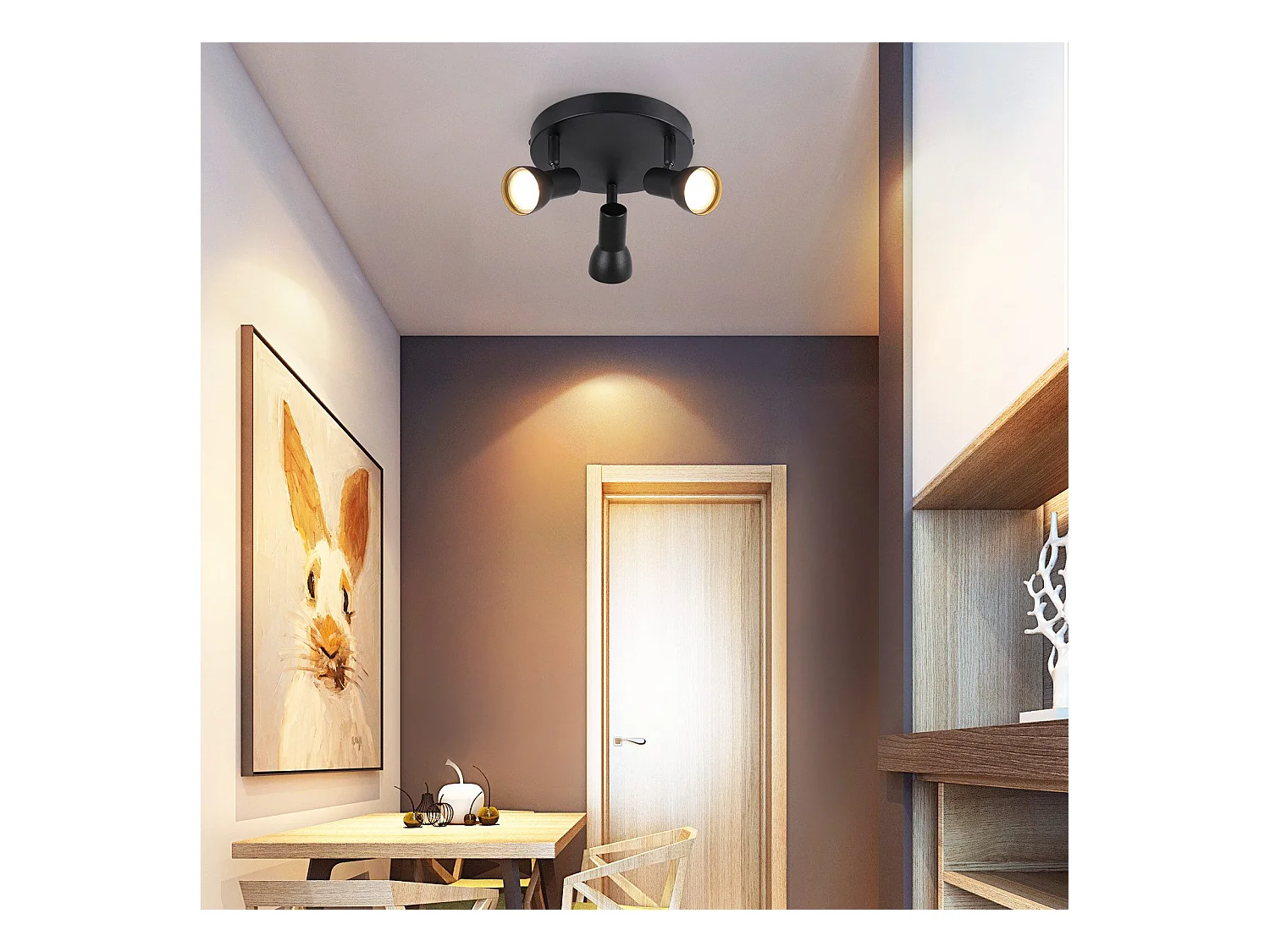 NETTLIFE 3-Flammiger Deckenstrahler, Schwarze Deckenleuchte, Modernes Design, Runde Deckenspots aus Metall, GU10 Sockel