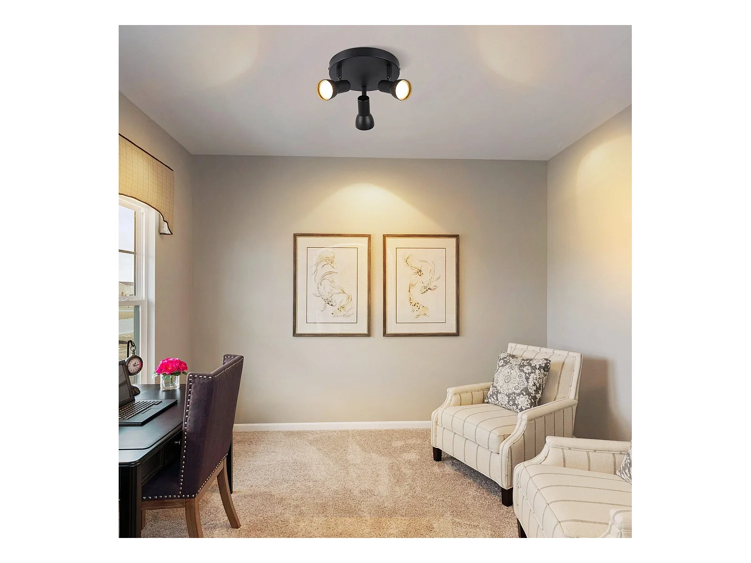 NETTLIFE 3-Flammiger Deckenstrahler, Schwarze Deckenleuchte, Modernes Design, Runde Deckenspots aus Metall, GU10 Sockel