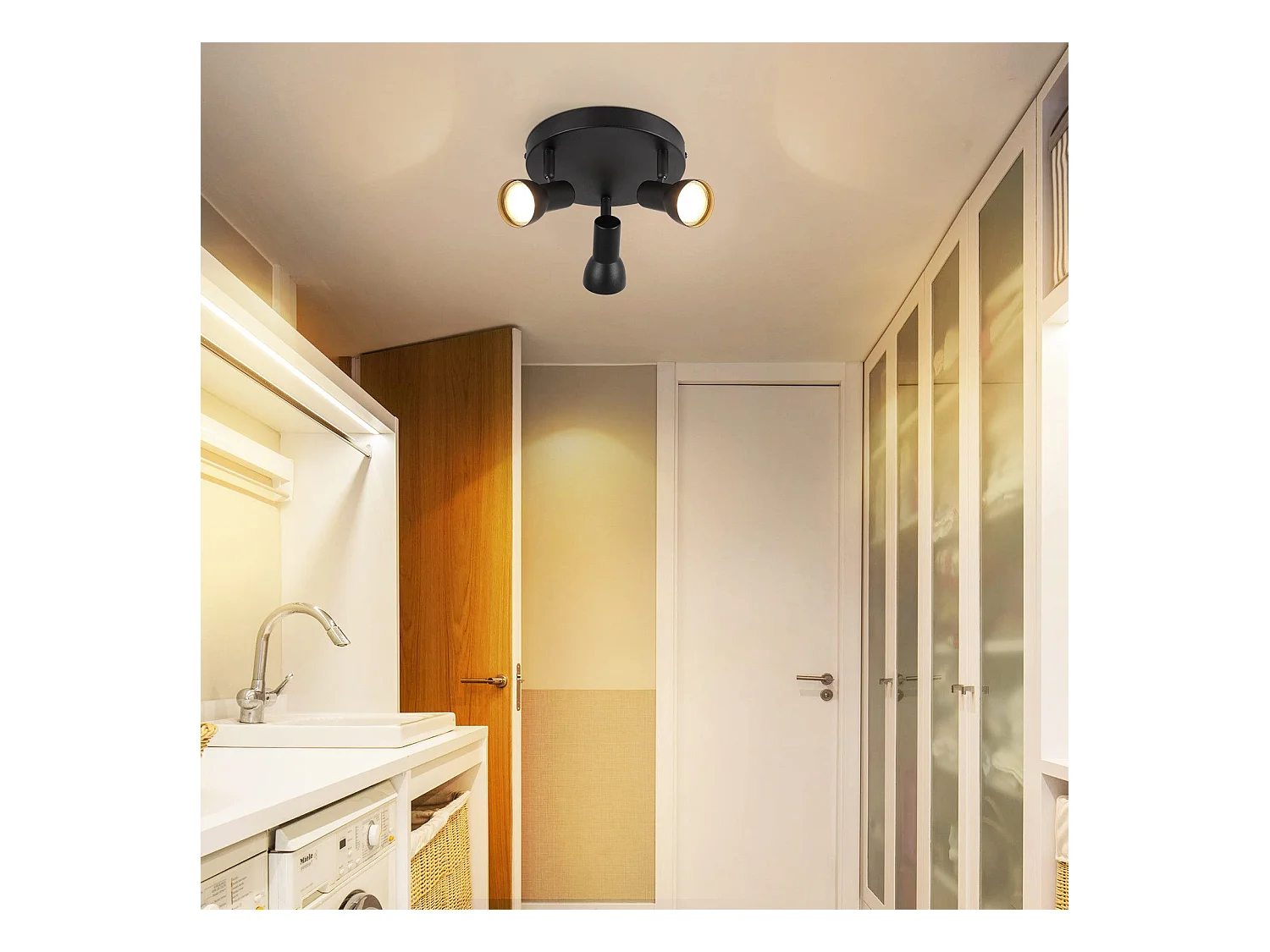 NETTLIFE 3-Flammiger Deckenstrahler, Schwarze Deckenleuchte, Modernes Design, Runde Deckenspots aus Metall, GU10 Sockel