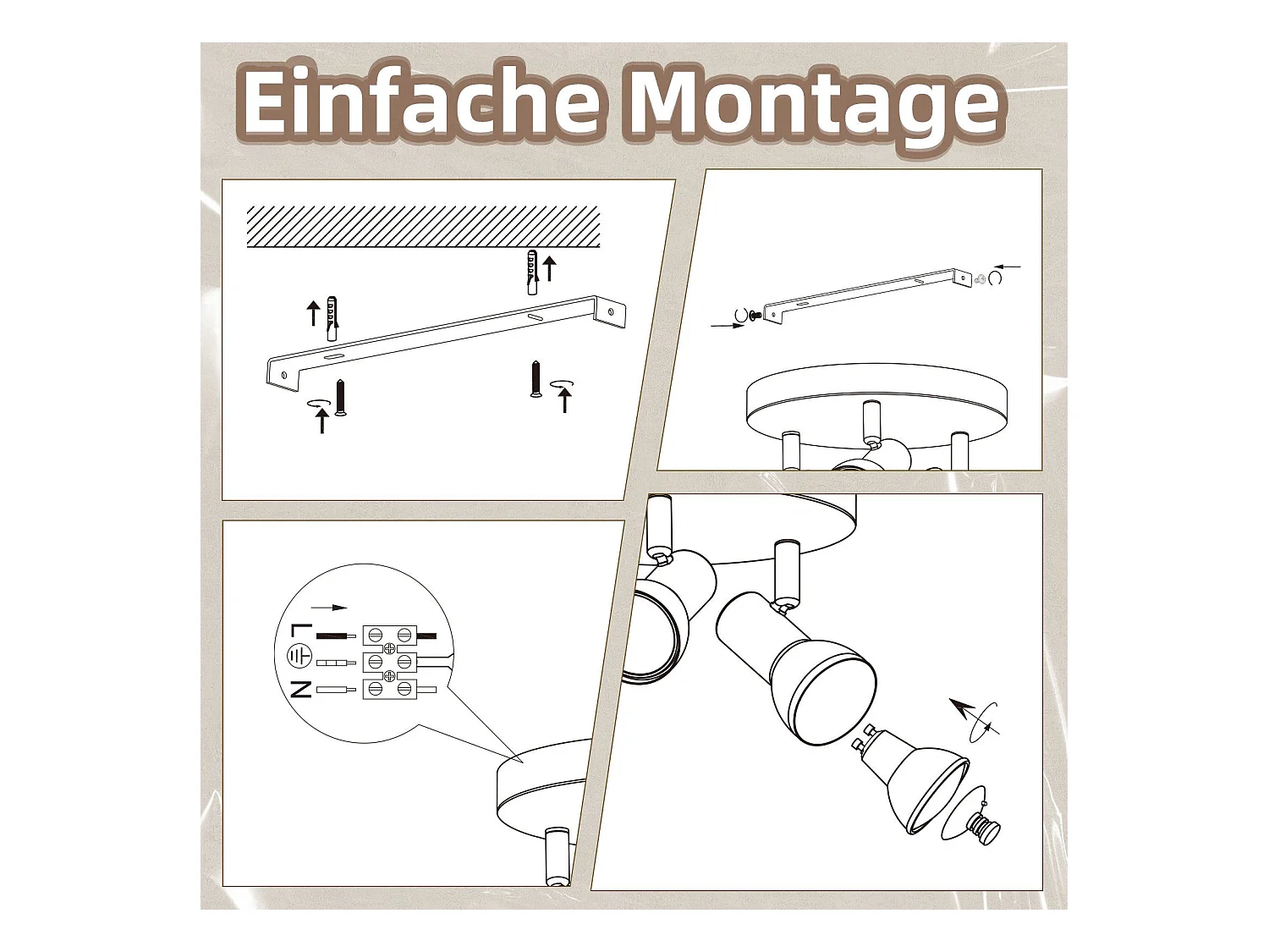 NETTLIFE 3-Flammiger Deckenstrahler, Schwarze Deckenleuchte, Modernes Design, Runde Deckenspots aus Metall, GU10 Sockel