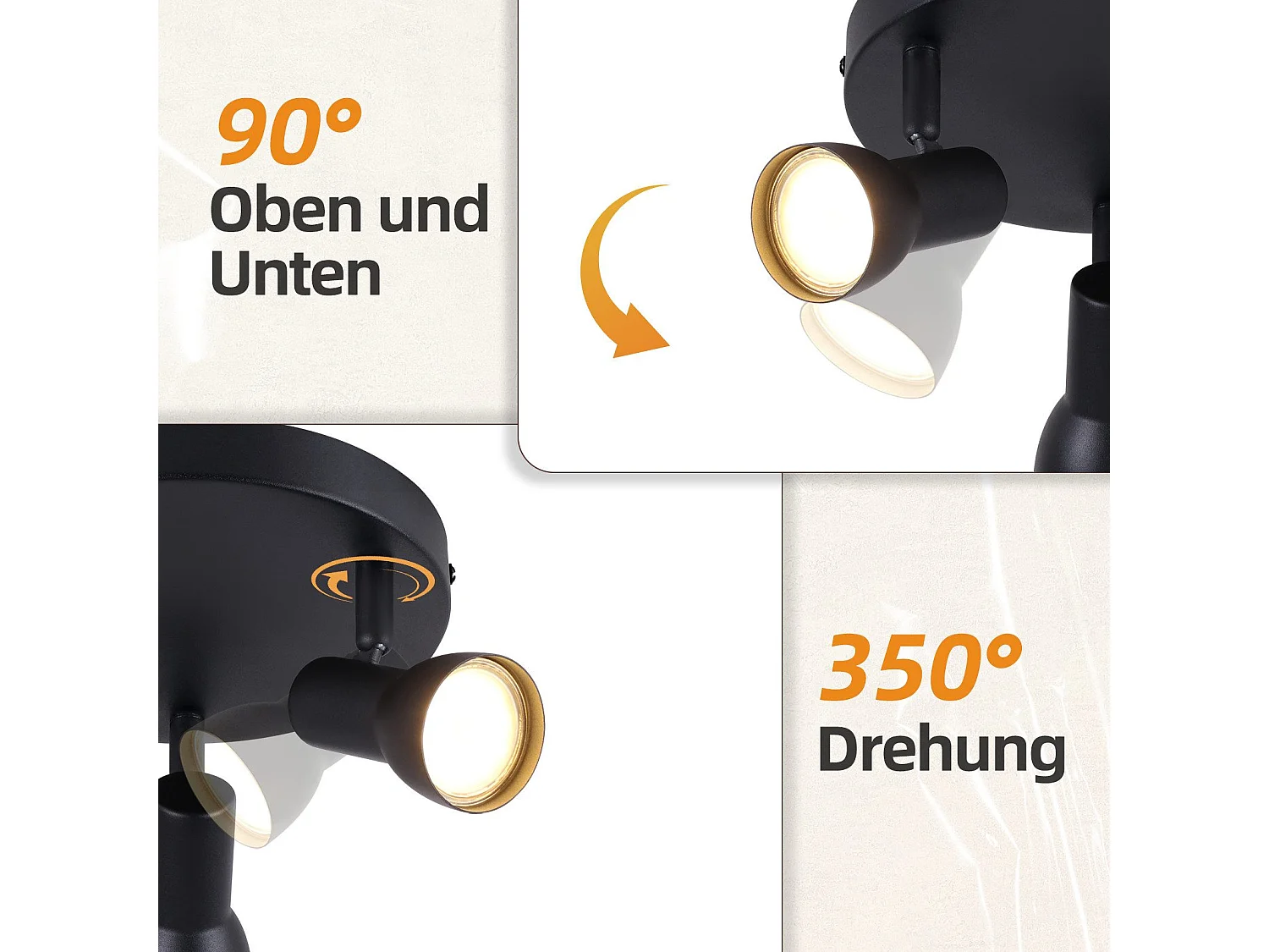 NETTLIFE 3-Flammiger Deckenstrahler, Schwarze Deckenleuchte, Modernes Design, Runde Deckenspots aus Metall, GU10 Sockel