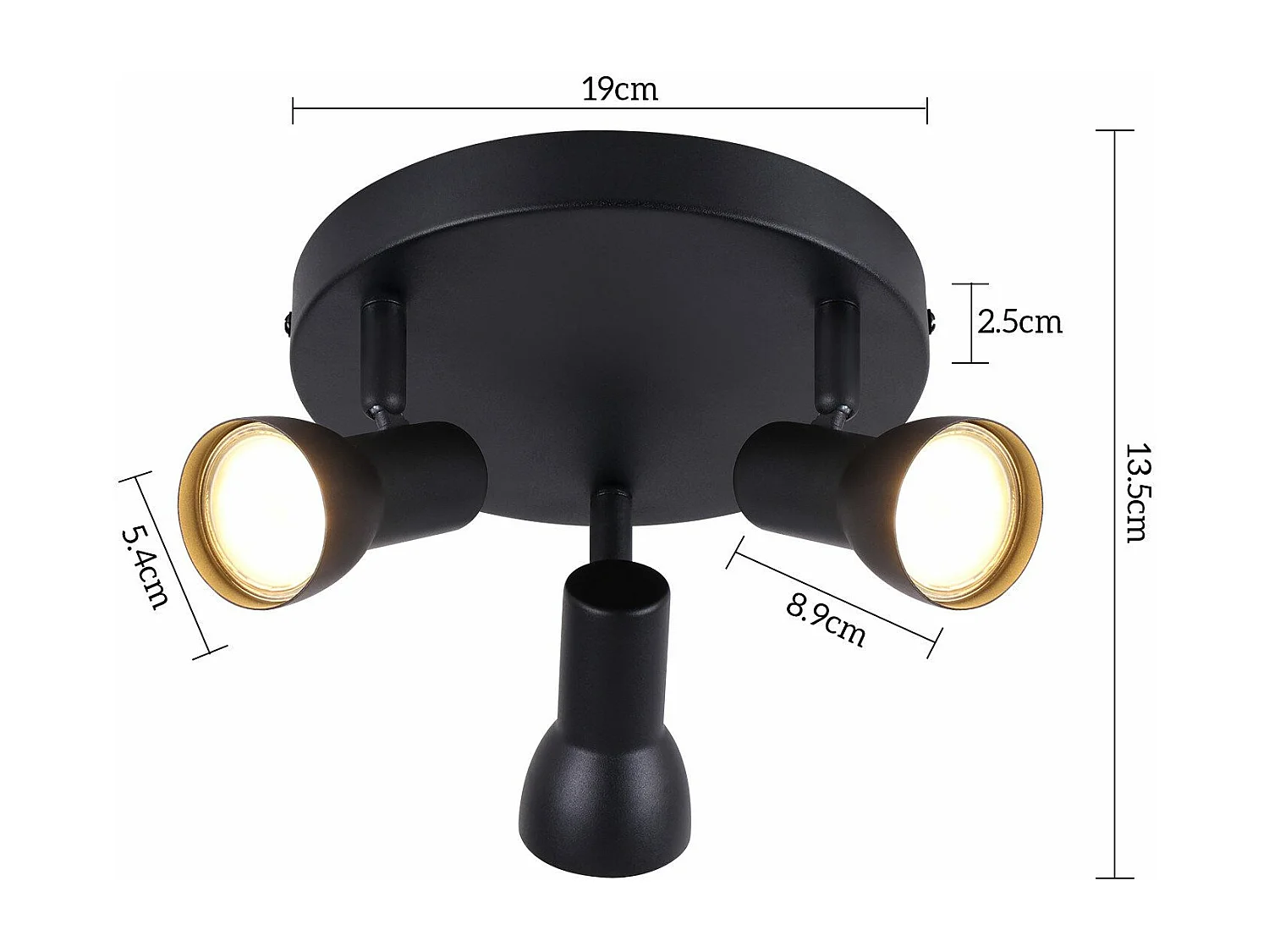 NETTLIFE 3-Flammiger Deckenstrahler, Schwarze Deckenleuchte, Modernes Design, Runde Deckenspots aus Metall, GU10 Sockel