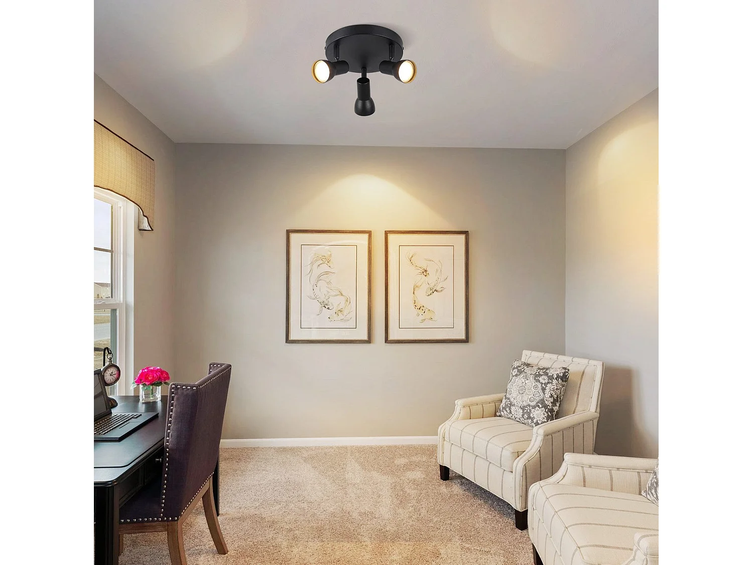 NETTLIFE 3-Flammiger Deckenstrahler, Schwarze Deckenleuchte, Modernes Design, Runde Deckenspots aus Metall, GU10 Sockel