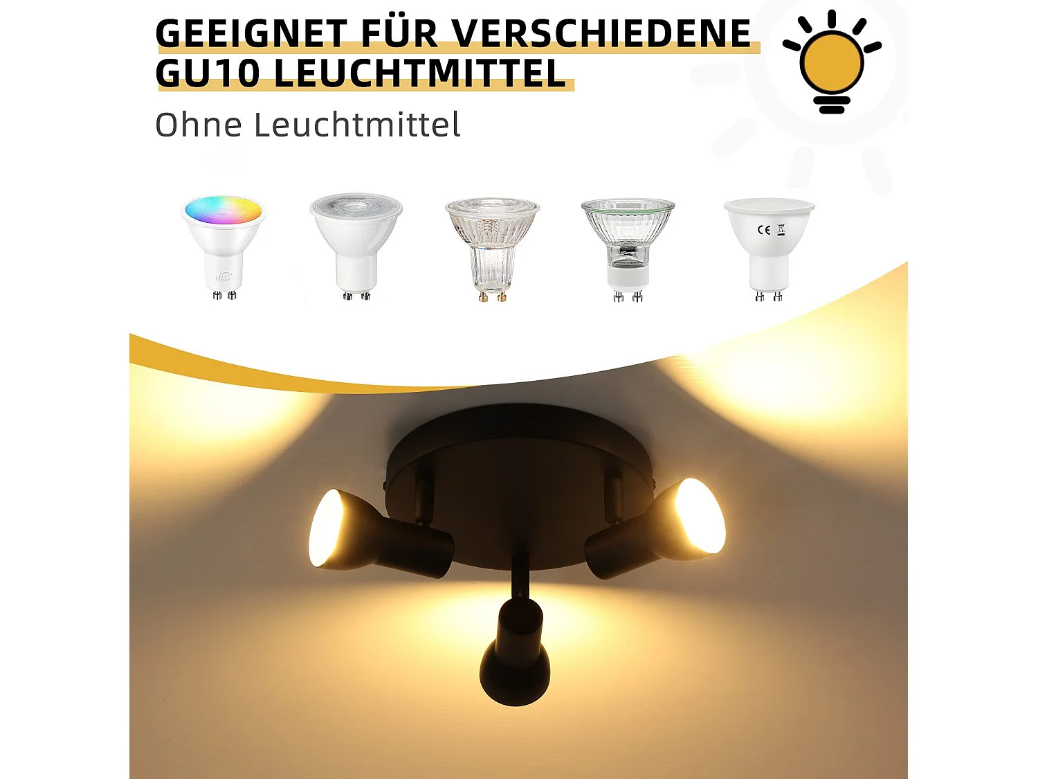 Spot de plafond NETTLIFE 3 flammes, plafonnier noir, design moderne, spots de plafond ronds en métal, culot GU10