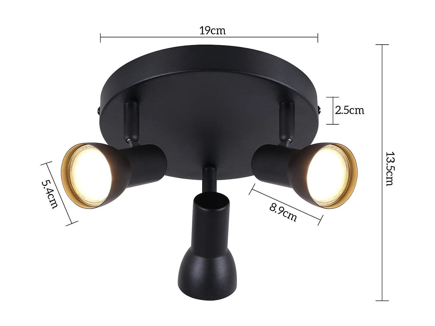 Spot de plafond NETTLIFE 3 flammes, plafonnier noir, design moderne, spots de plafond ronds en métal, culot GU10