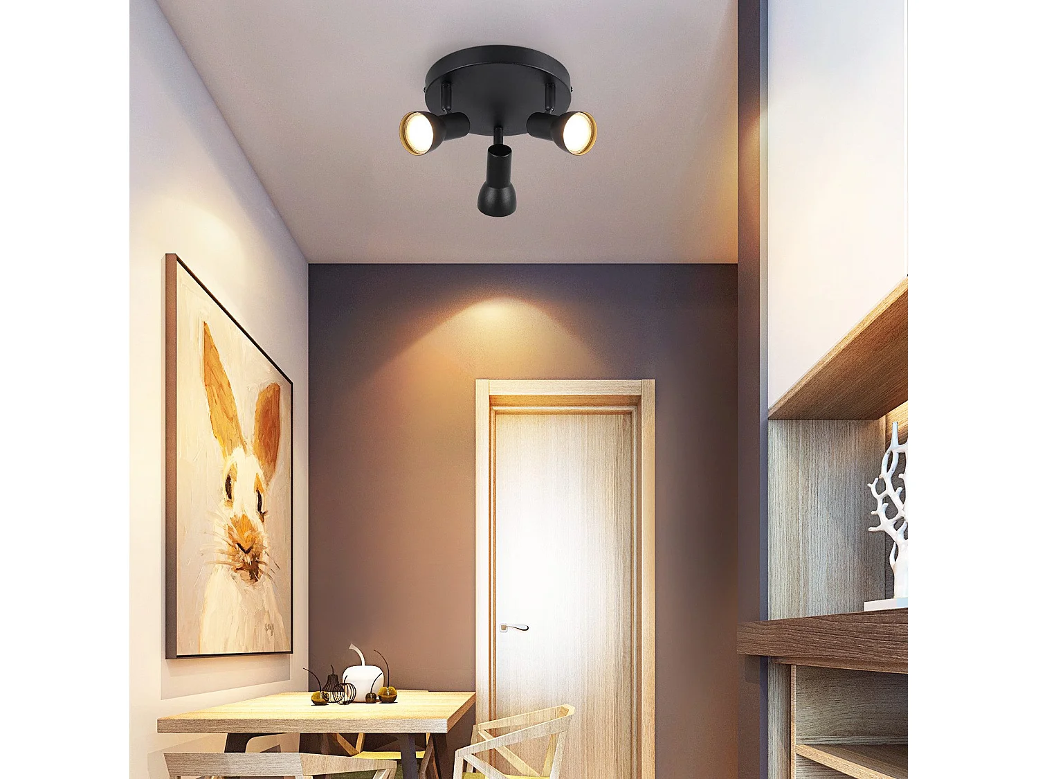 Spot de plafond NETTLIFE 3 flammes, plafonnier noir, design moderne, spots de plafond ronds en métal, culot GU10