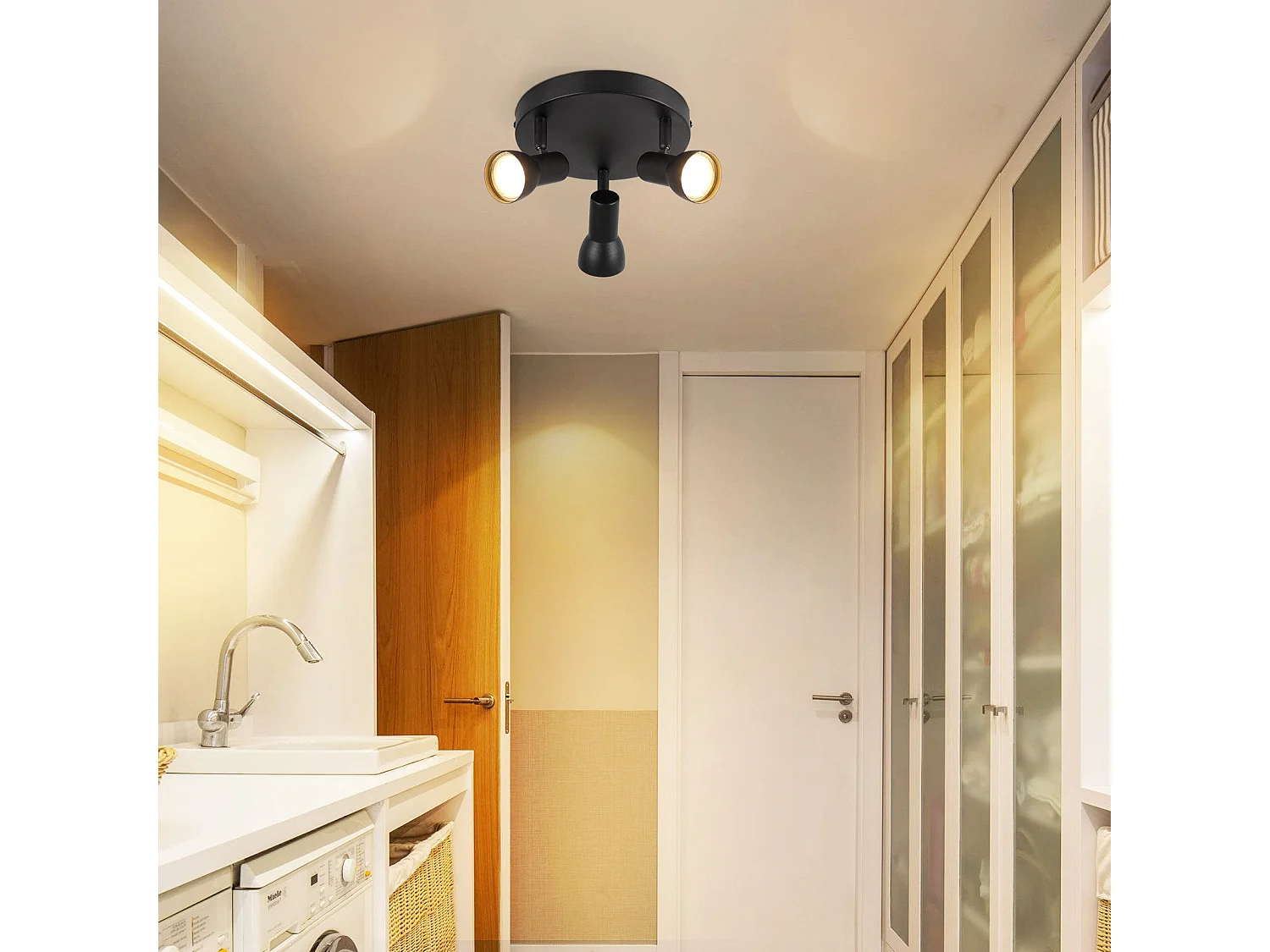 Spot de plafond NETTLIFE 3 flammes, plafonnier noir, design moderne, spots de plafond ronds en métal, culot GU10