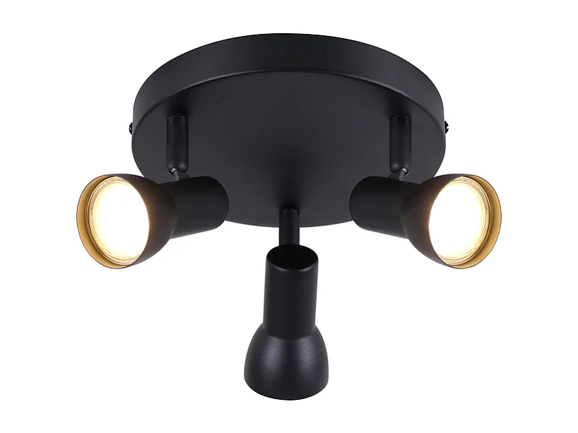Spot de plafond NETTLIFE 3 flammes, plafonnier noir, design moderne, spots de plafond ronds en métal, culot GU10