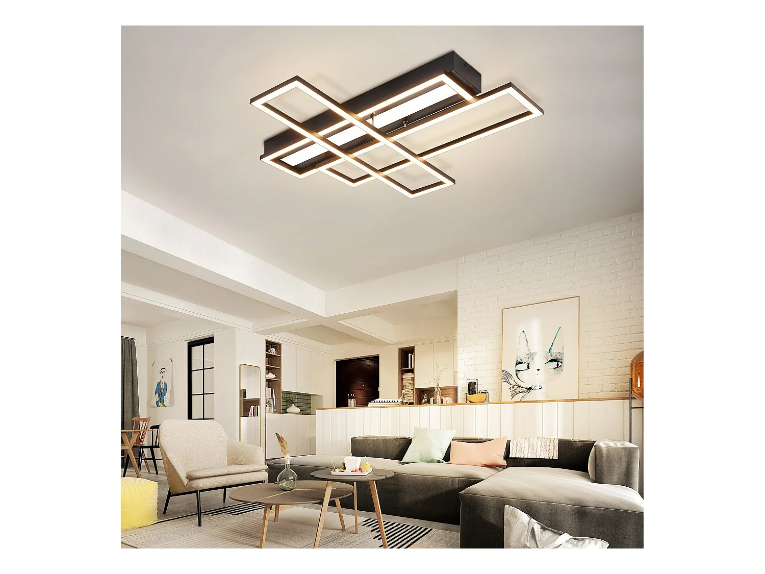 NETTLIFE LED Deckenleuchte für Wohnzimmer, Schwarz, Rechteckig, Dimmbar, Modernes Design