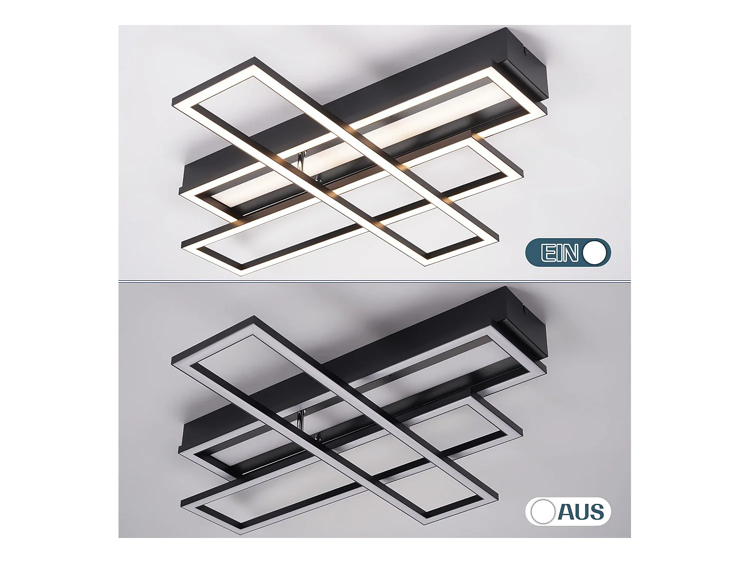 NETTLIFE LED Deckenleuchte für Wohnzimmer, Schwarz, Rechteckig, Dimmbar, Modernes Design