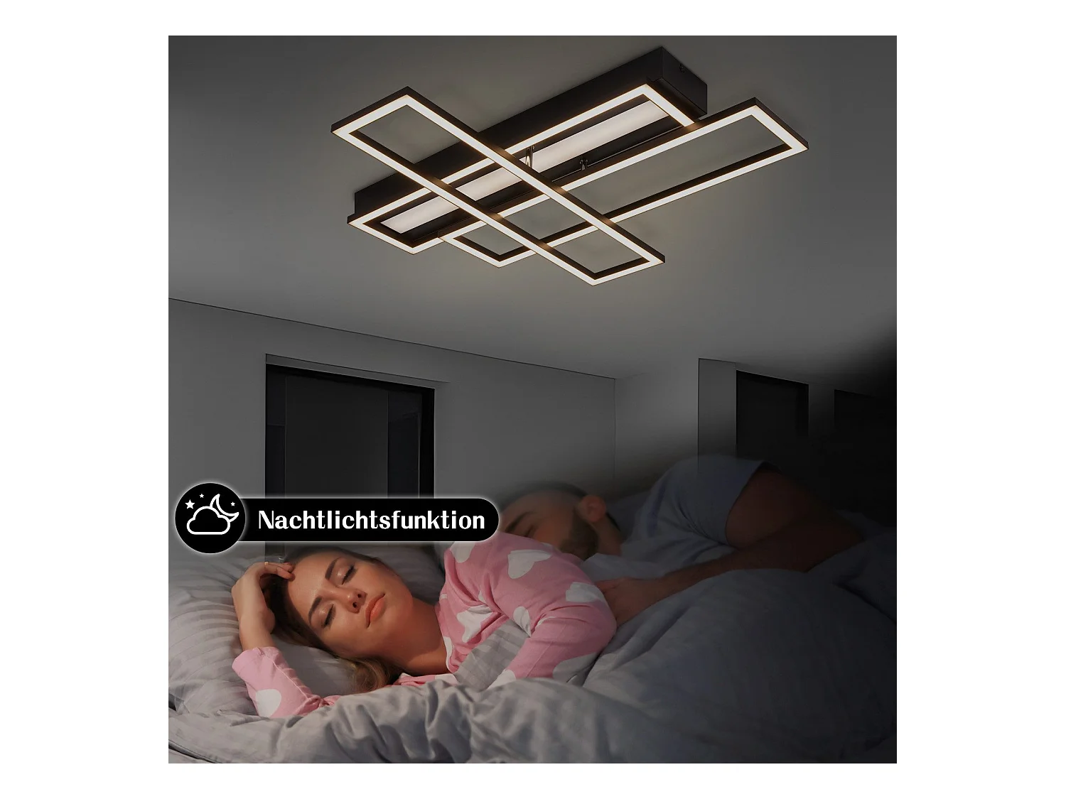 NETTLIFE LED Deckenleuchte für Wohnzimmer, Schwarz, Rechteckig, Dimmbar, Modernes Design