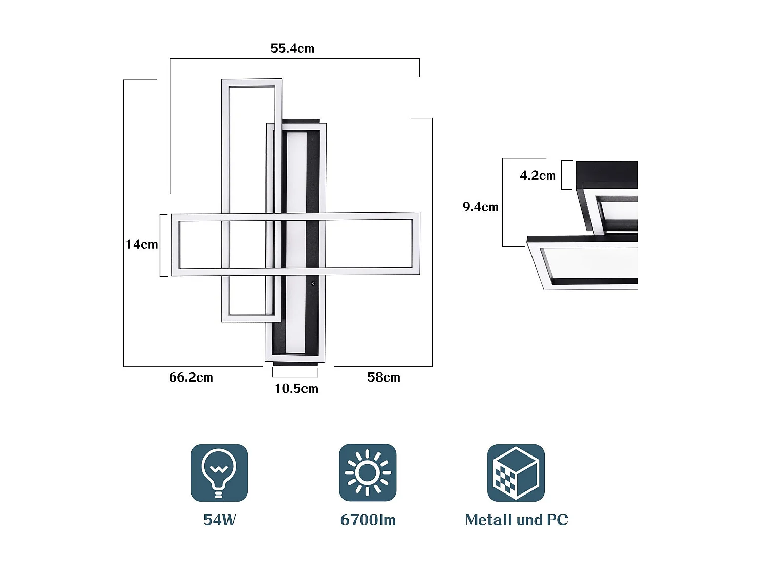 NETTLIFE LED-plafondlamp voor woonkamer, zwart, rechthoekig, dimbaar, modern design