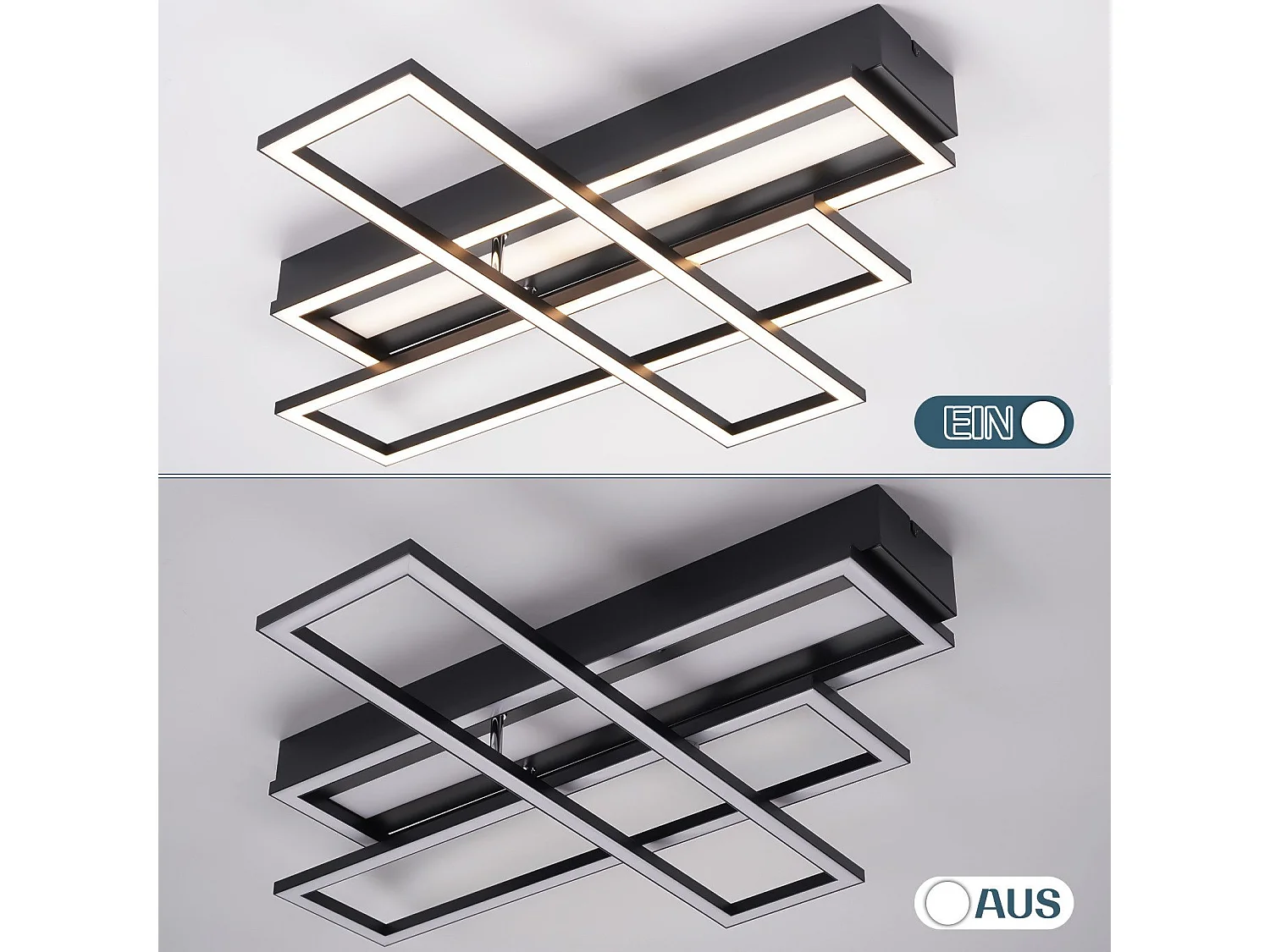 NETTLIFE LED-plafondlamp voor woonkamer, zwart, rechthoekig, dimbaar, modern design