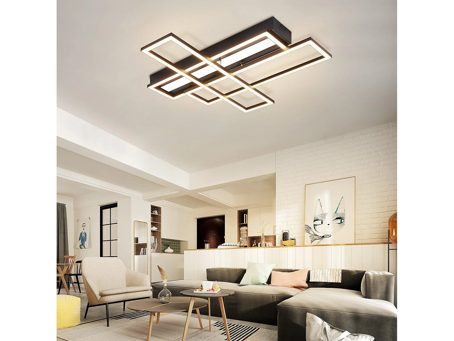 NETTLIFE Lampa sufitowa LED do salonu, czarna, prostokątna, ściemnialna, nowoczesny design