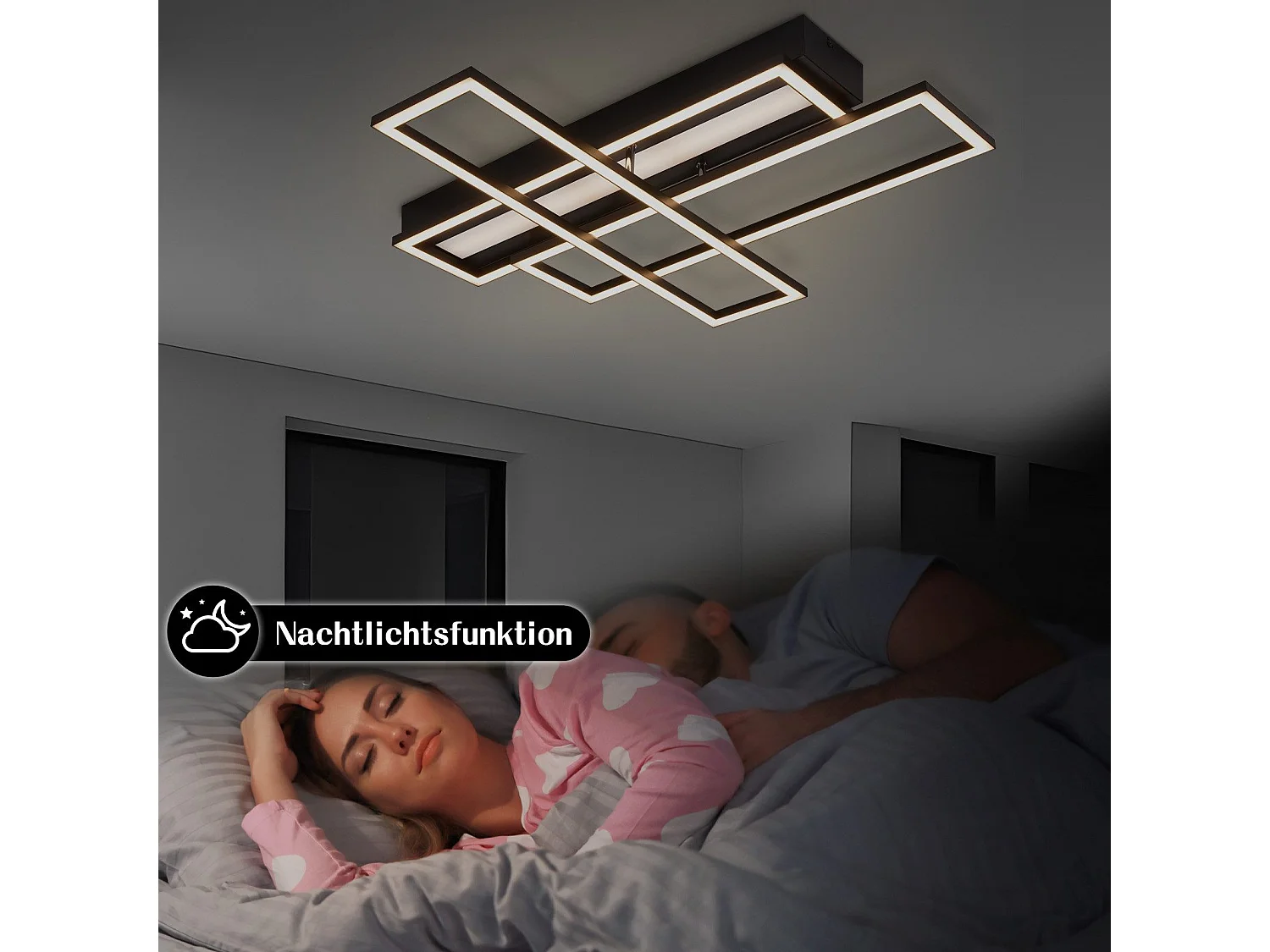 NETTLIFE Lampa sufitowa LED do salonu, czarna, prostokątna, ściemnialna, nowoczesny design