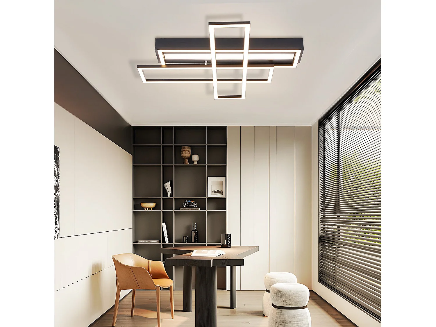 NETTLIFE Lampa sufitowa LED do salonu, czarna, prostokątna, ściemnialna, nowoczesny design