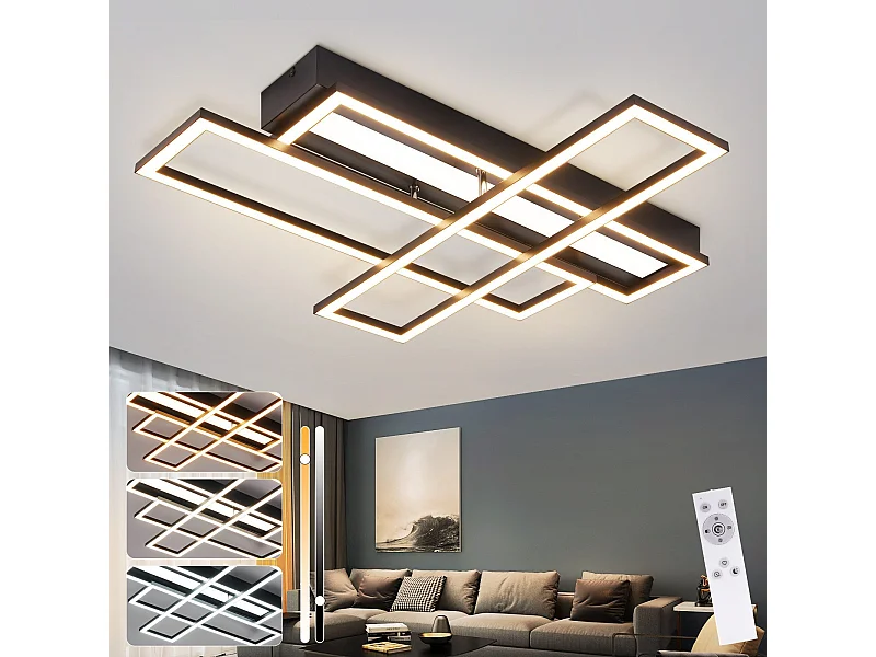 NETTLIFE LED Deckenleuchte für Wohnzimmer, Schwarz, Rechteckig, Dimmbar, Modernes Design