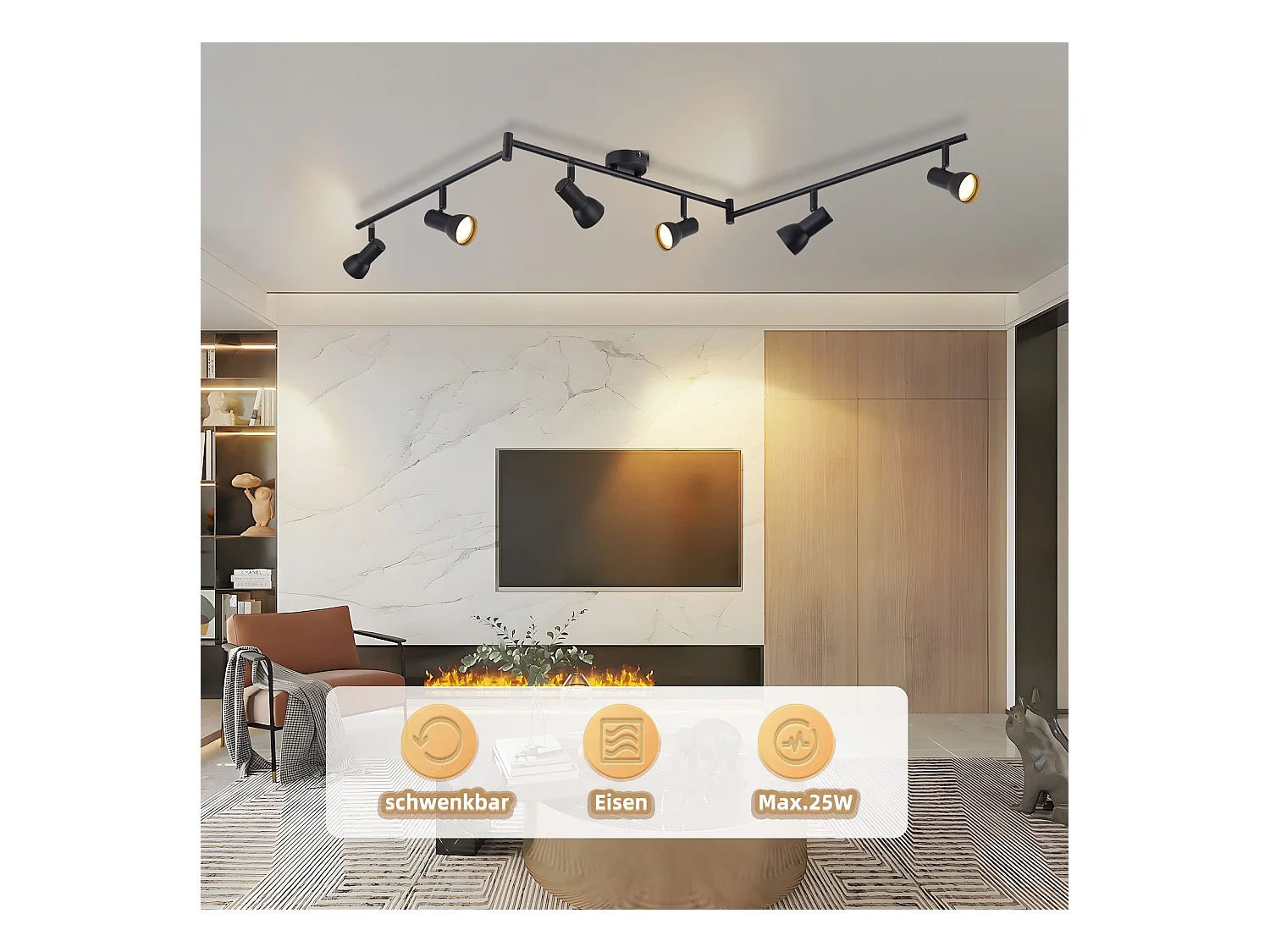 NETTLIFE 6-lichts GU10 zwarte metalen plafondlamp voor slaapkamer en hal