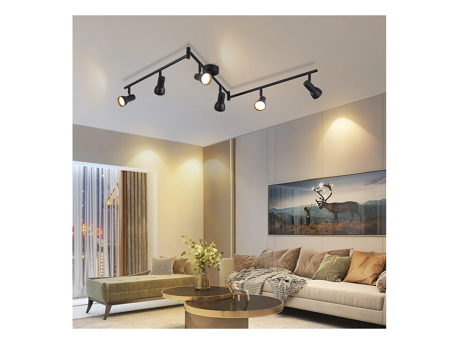 NETTLIFE 6-lichts GU10 zwarte metalen plafondlamp voor slaapkamer en hal