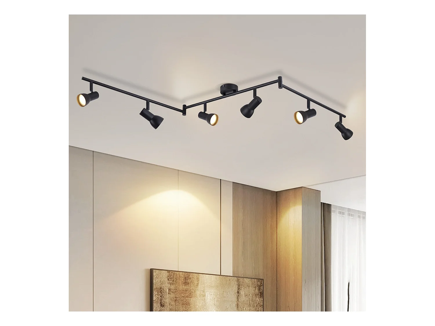 Plafonnier NETTLIFE 6 lampes GU10 noir en métal pour chambre et couloir