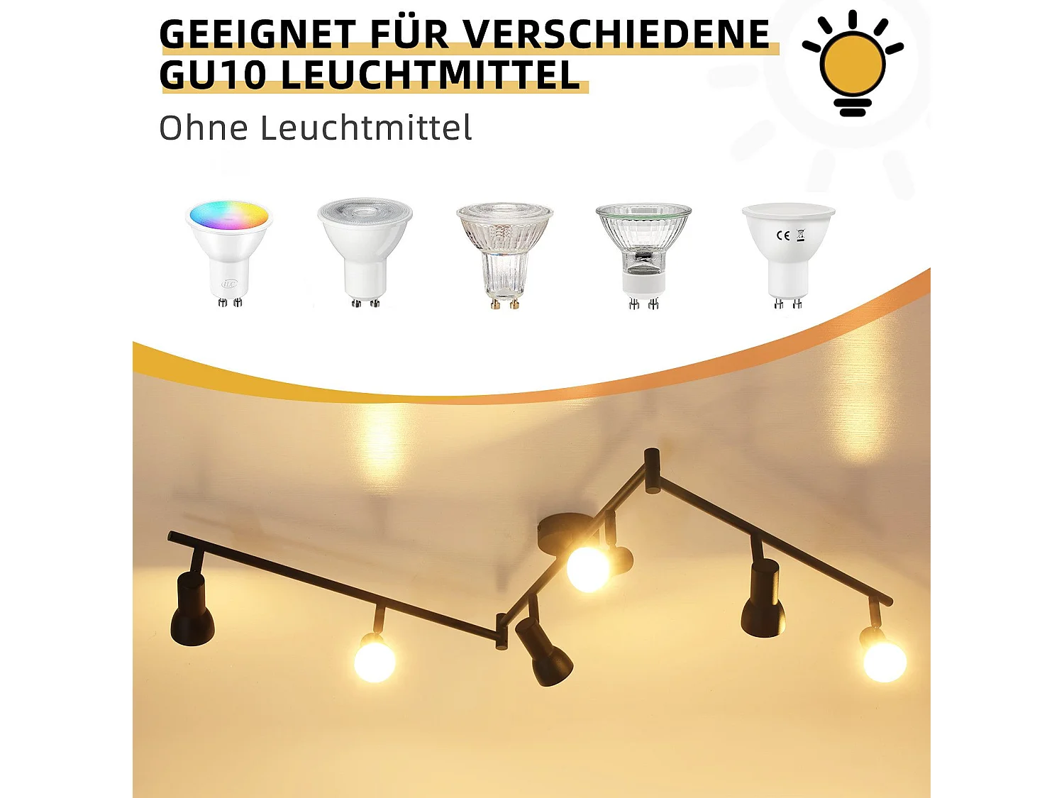 NETTLIFE 6-punktowa lampa sufitowa GU10 z czarnego metalu do sypialni i przedpokoju