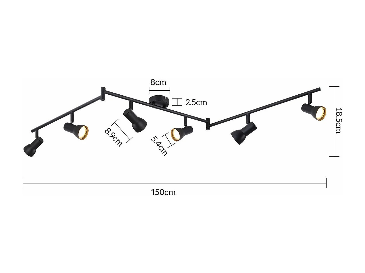 NETTLIFE 6-punktowa lampa sufitowa GU10 z czarnego metalu do sypialni i przedpokoju