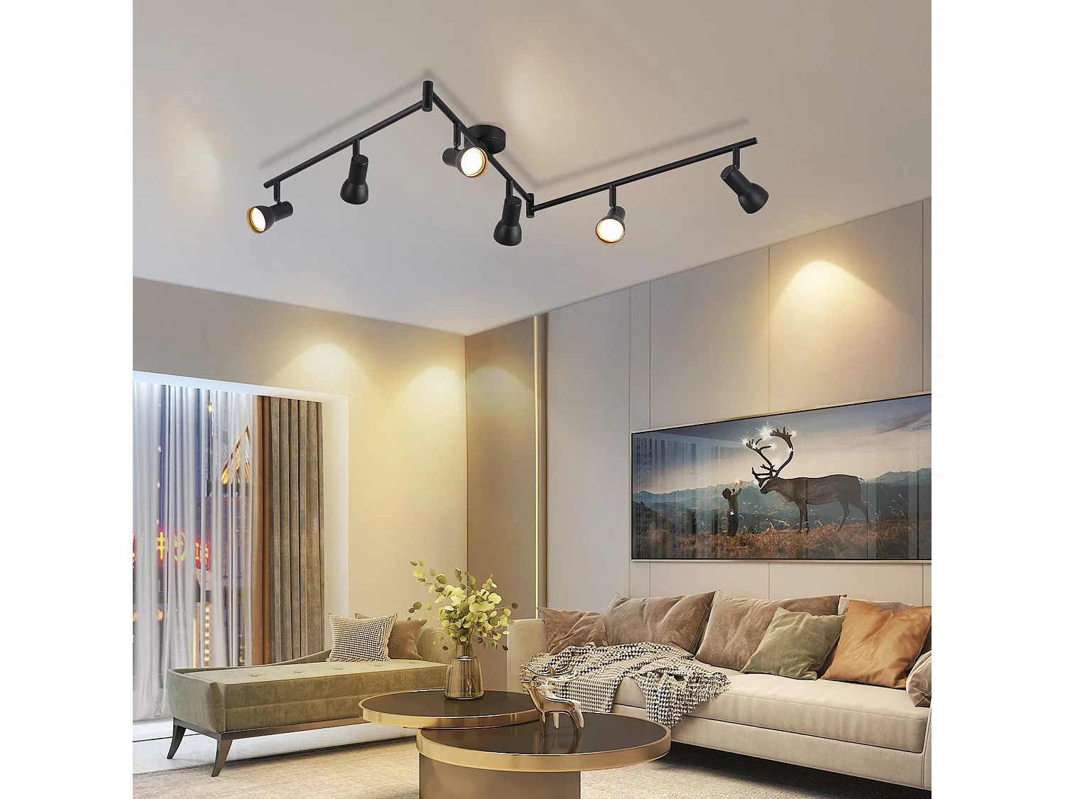 NETTLIFE 6-punktowa lampa sufitowa GU10 z czarnego metalu do sypialni i przedpokoju