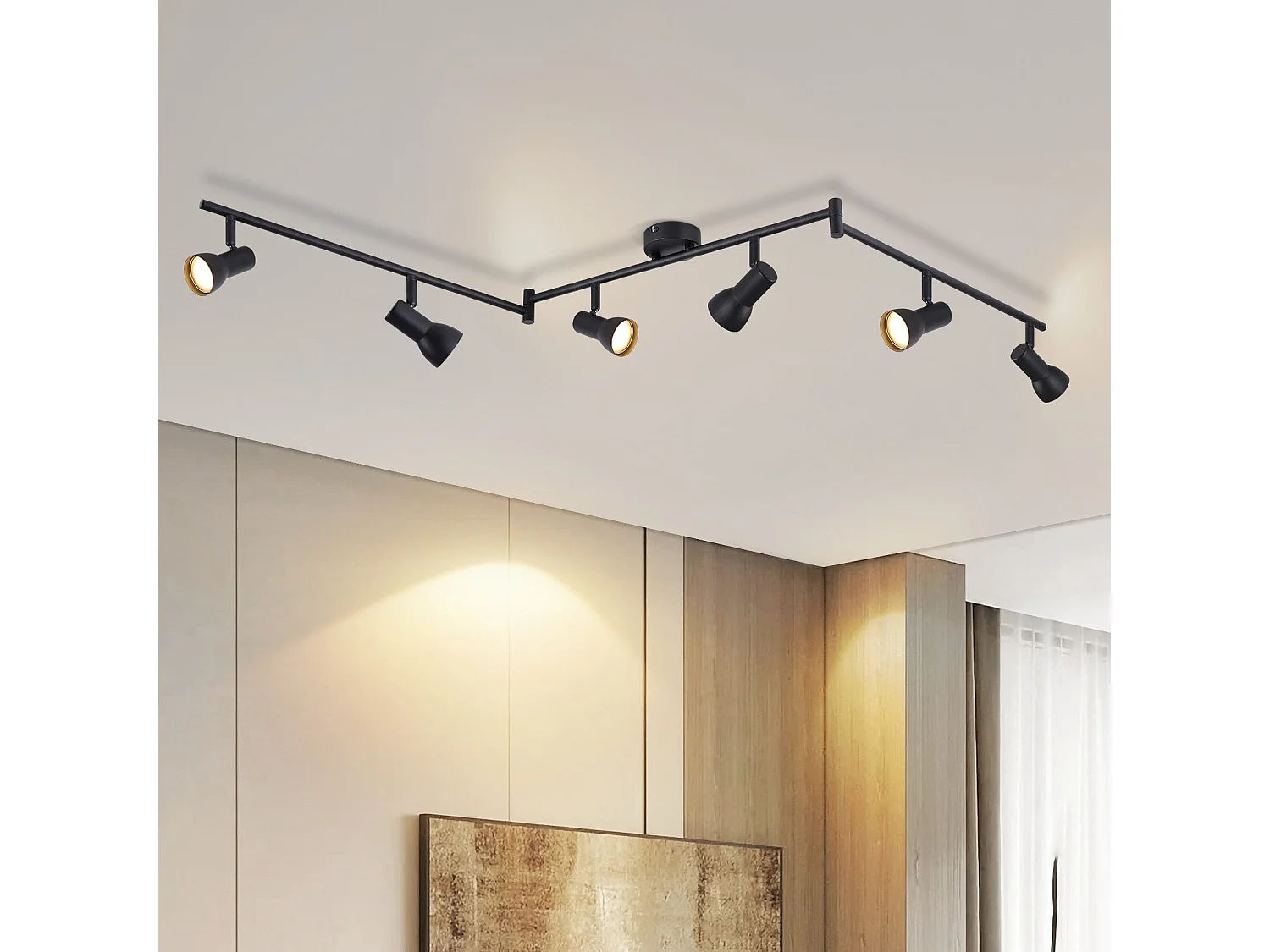 Plafonnier NETTLIFE 6 lampes GU10 noir en métal pour chambre et couloir