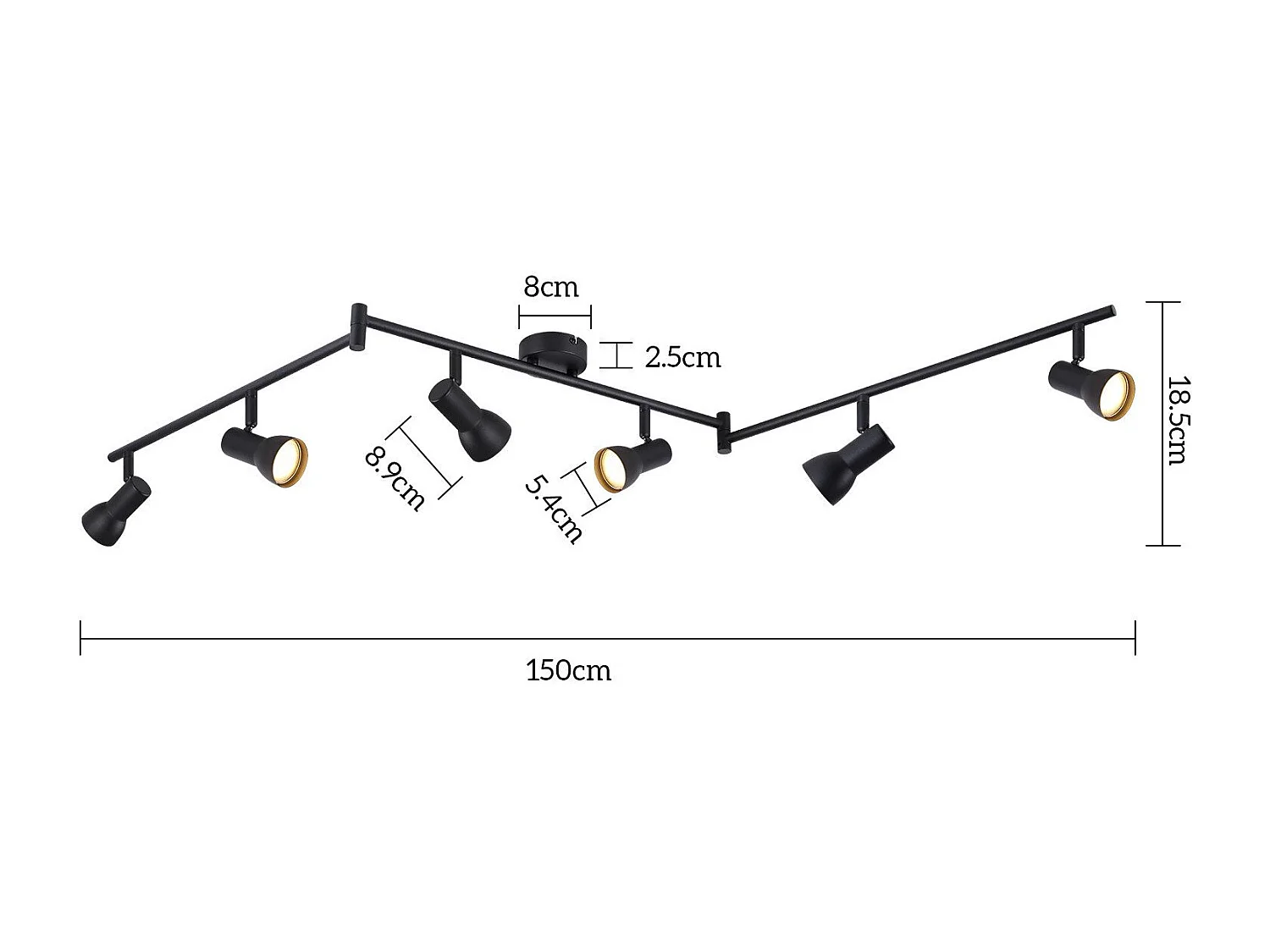 Plafonnier NETTLIFE 6 lampes GU10 noir en métal pour chambre et couloir