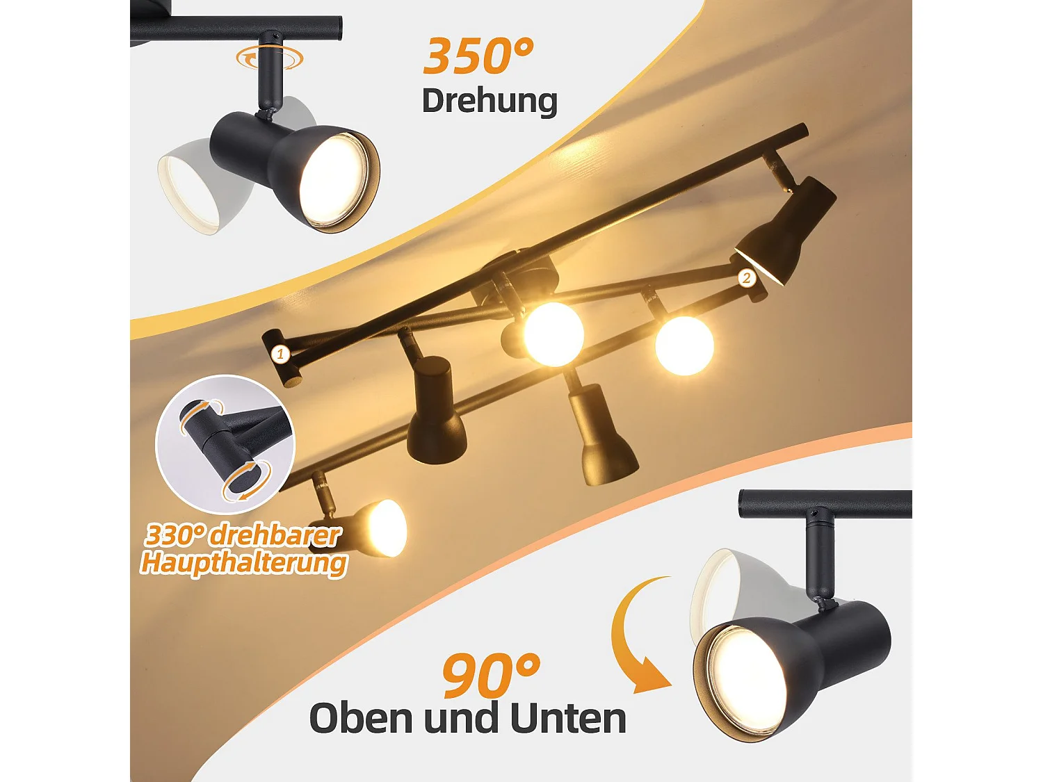 Plafonnier NETTLIFE 6 lampes GU10 noir en métal pour chambre et couloir