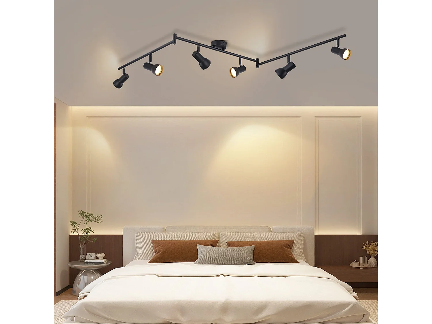 Plafonnier NETTLIFE 6 lampes GU10 noir en métal pour chambre et couloir