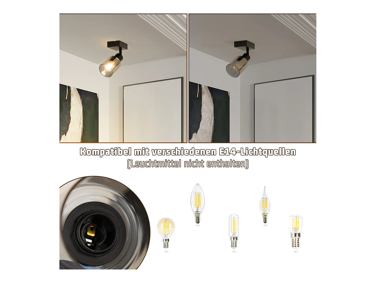 NETTLIFE Plafonnier Spot 1 Flamme Noir Industriel E14 Plafonnier Pour Salon