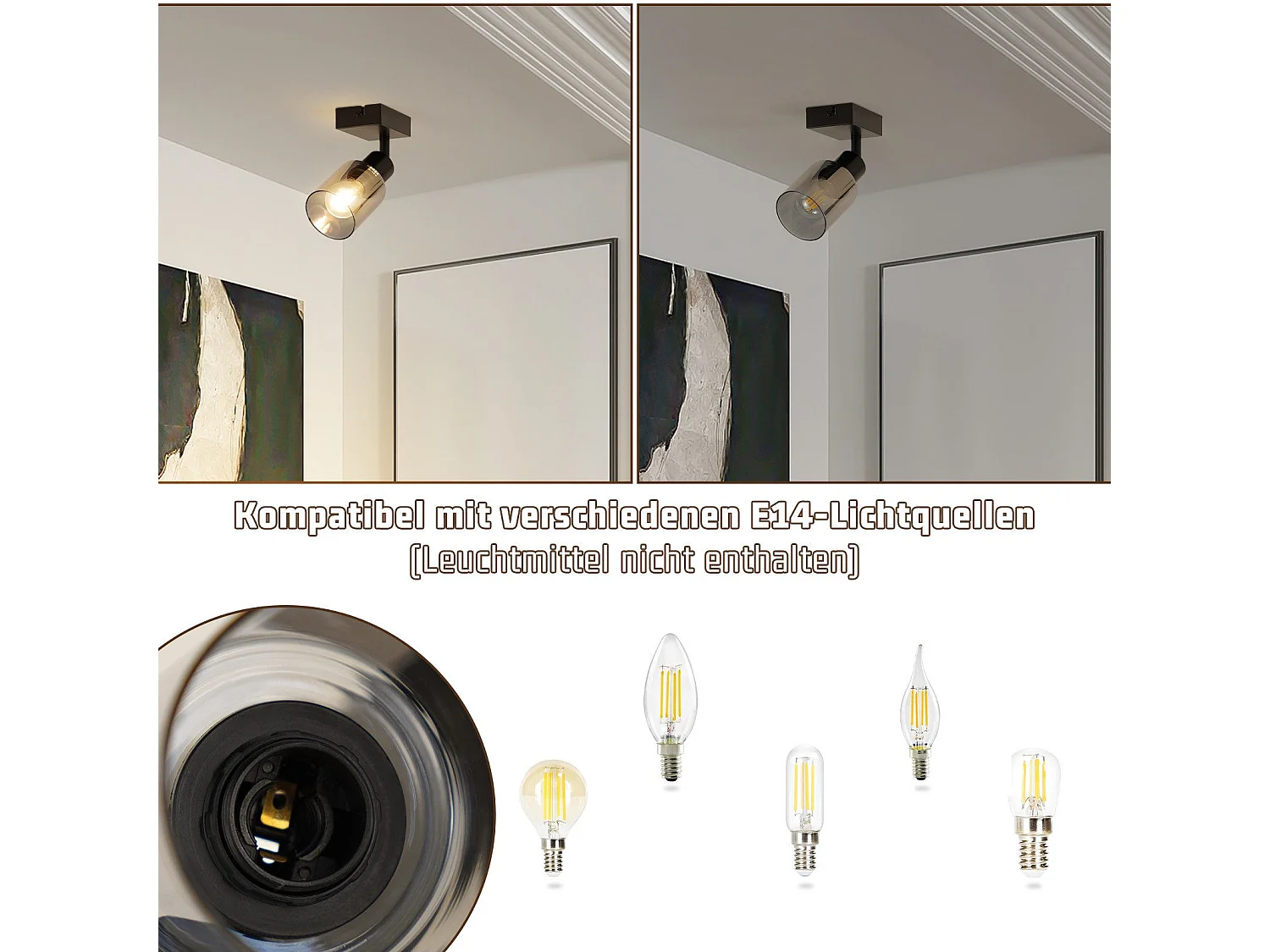 NETTLIFE Deckenleuchte Spot 1-flammig Schwarz Industrial E14 Deckenlampe für Wohnzimmer