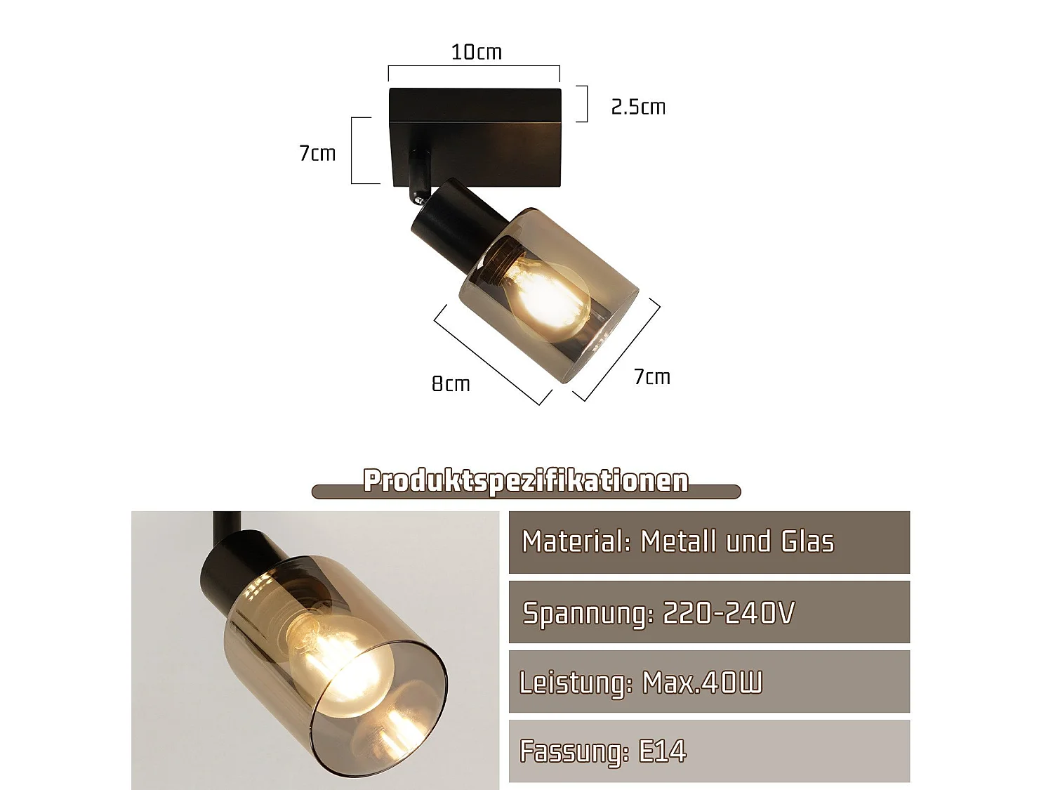 NETTLIFE Deckenleuchte Spot 1-flammig Schwarz Industrial E14 Deckenlampe für Wohnzimmer