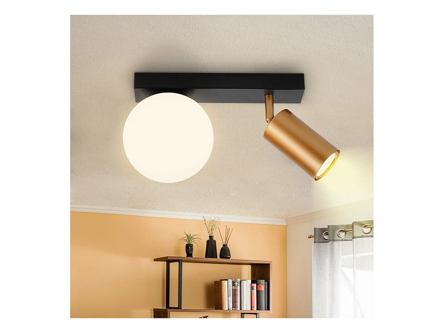 NETTLIFE Plafonnier 2 feux Vintage  Plafonnier Métal avec Or GU10 E14