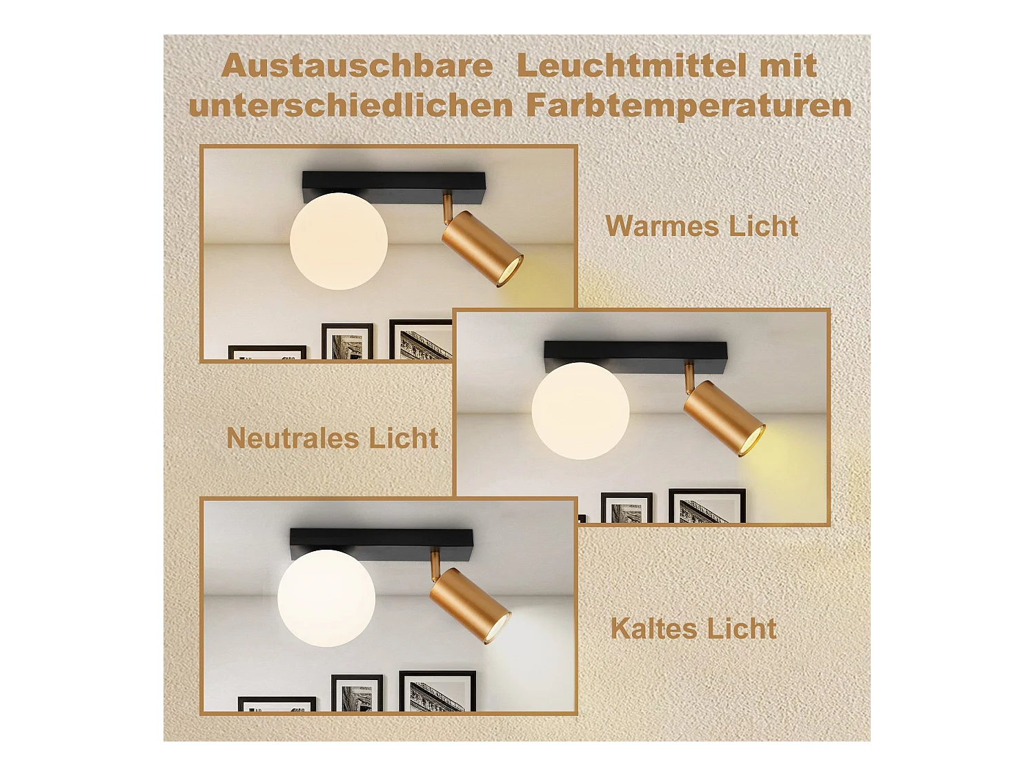 NETTLIFE 2-flammige Vintage Deckenleuchte Metall Deckenlampe mit Gold GU10 E14