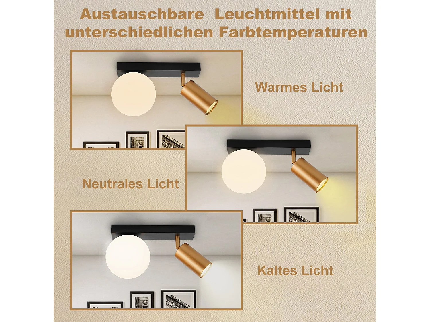 NETTLIFE 2-flammige Vintage Deckenleuchte Metall Deckenlampe mit Gold GU10 E14