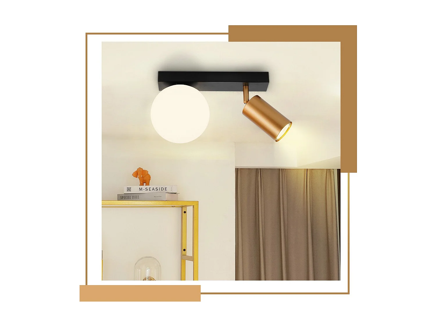 NETTLIFE Plafonnier 2 feux Vintage  Plafonnier Métal avec Or GU10 E14