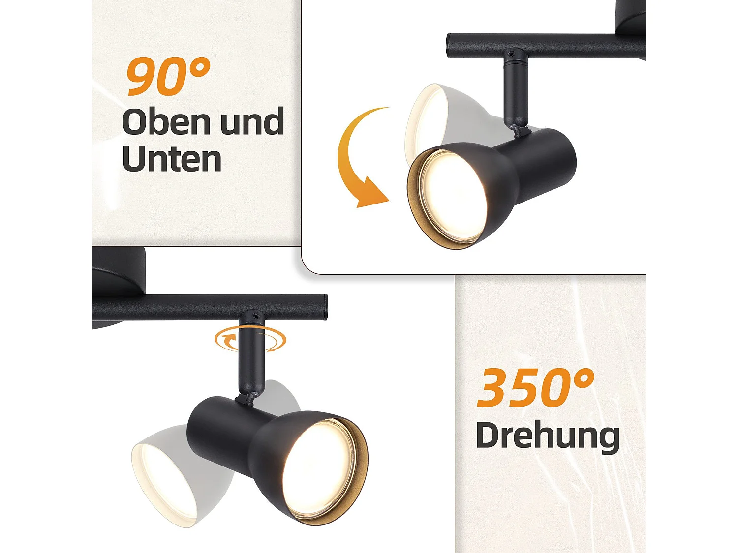 NETTLIFE 2-flammiger Deckenstrahler, schwarz, modern, GU10, Metall, 350° schwenkbar