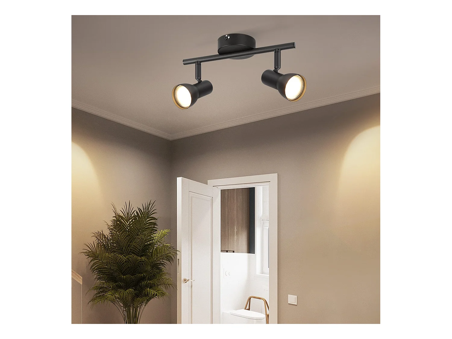 NETTLIFE 2-flammiger Deckenstrahler, schwarz, modern, GU10, Metall, 350° schwenkbar