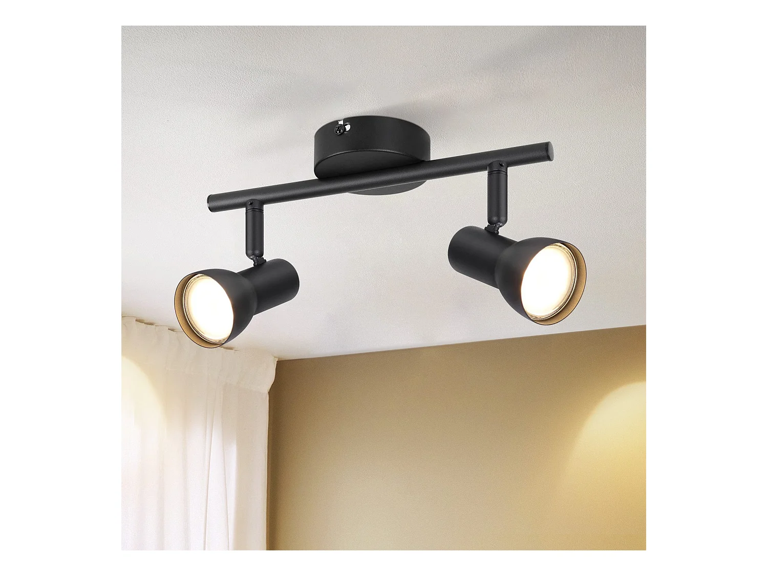 Spot de plafond NETTLIFE 2 flammes, noir, moderne, GU10, métal, pivotant à 350°