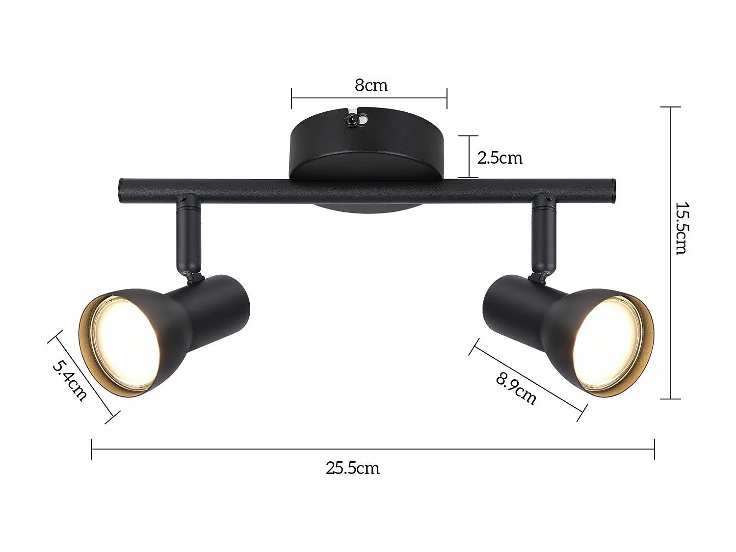 NETTLIFE 2-flammiger Deckenstrahler, schwarz, modern, GU10, Metall, 350° schwenkbar