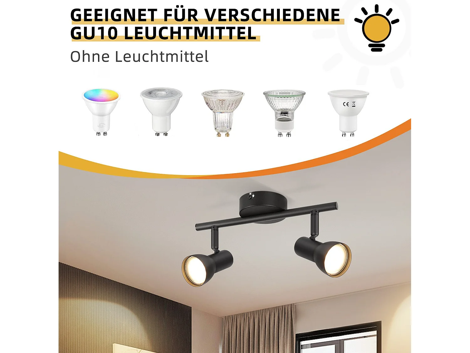 Spot de plafond NETTLIFE 2 flammes, noir, moderne, GU10, métal, pivotant à 350°