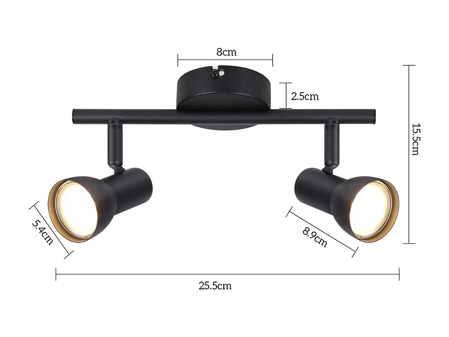 Spot de plafond NETTLIFE 2 flammes, noir, moderne, GU10, métal, pivotant à 350°