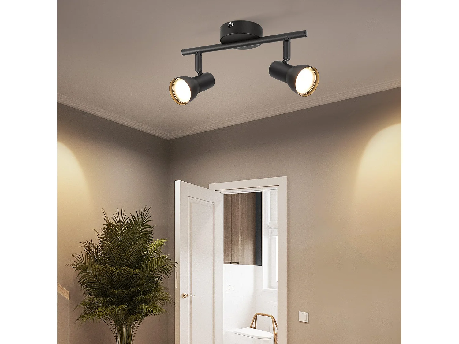 Spot de plafond NETTLIFE 2 flammes, noir, moderne, GU10, métal, pivotant à 350°