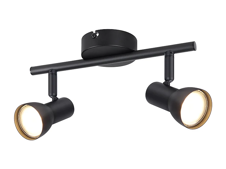 Spot de plafond NETTLIFE 2 flammes, noir, moderne, GU10, métal, pivotant à 350°