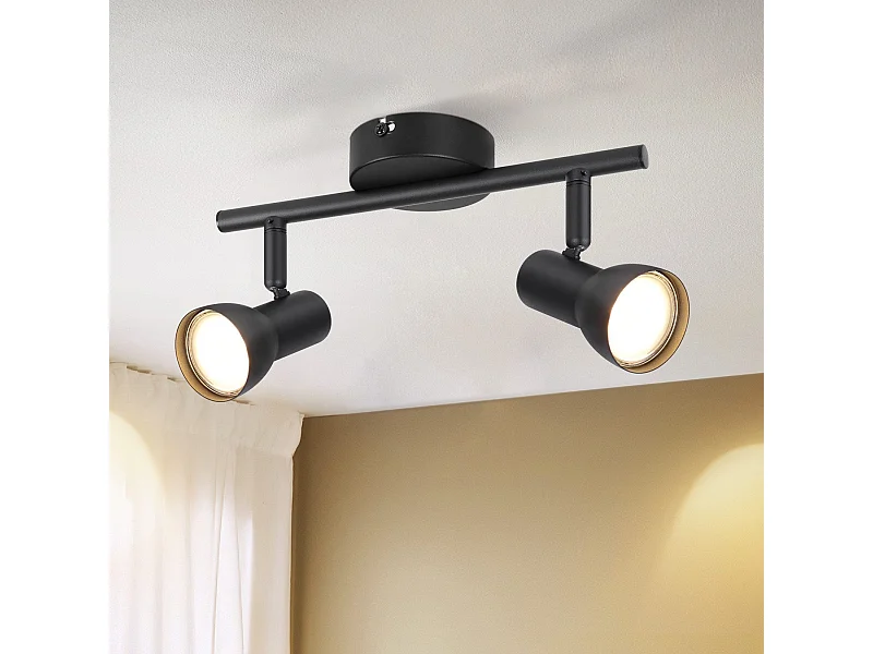 Spot de plafond NETTLIFE 2 flammes, noir, moderne, GU10, métal, pivotant à 350°