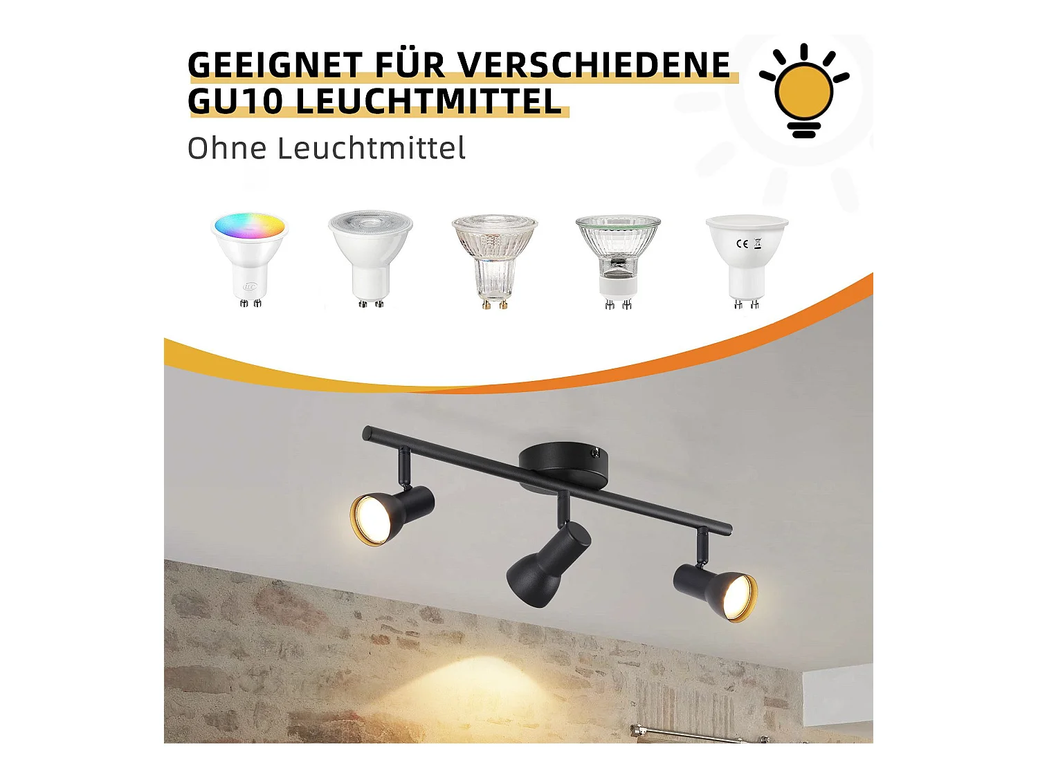 NETTLIFE lampa sufitowa 3-punktowa, nowoczesny design, czarna, metalowa, trzonek GU10