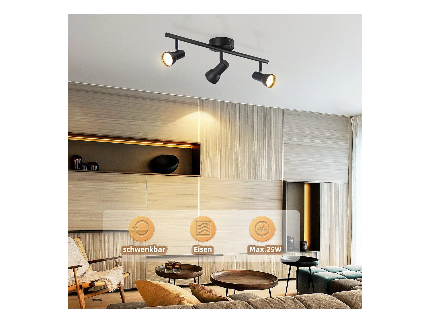 NETTLIFE lampa sufitowa 3-punktowa, nowoczesny design, czarna, metalowa, trzonek GU10