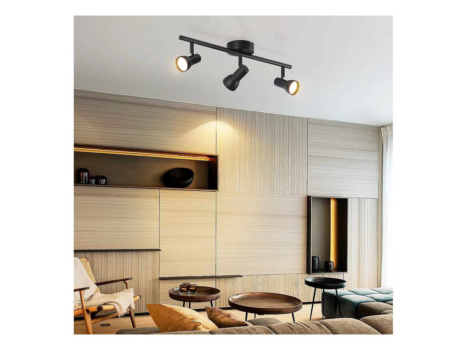 NETTLIFE lampa sufitowa 3-punktowa, nowoczesny design, czarna, metalowa, trzonek GU10